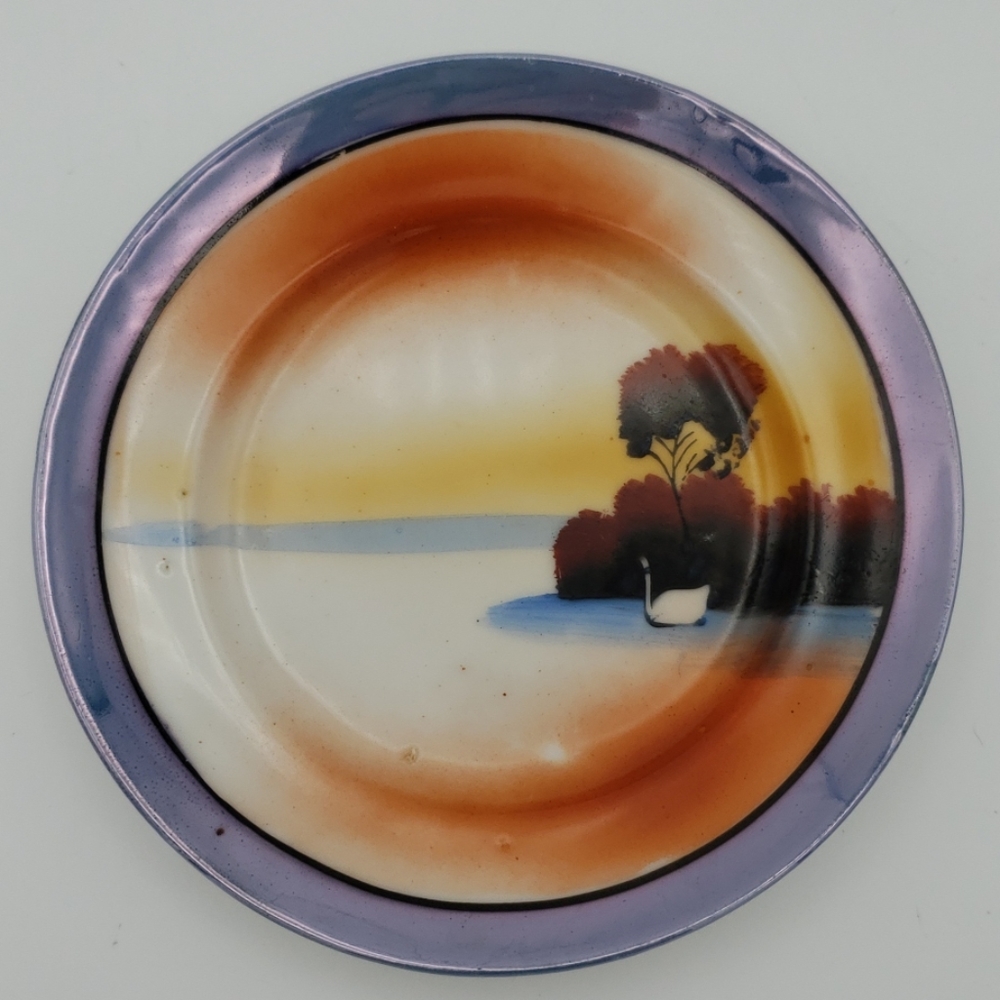 Japanese Lusterware 5" Plate Swan Lake Japan Vintg